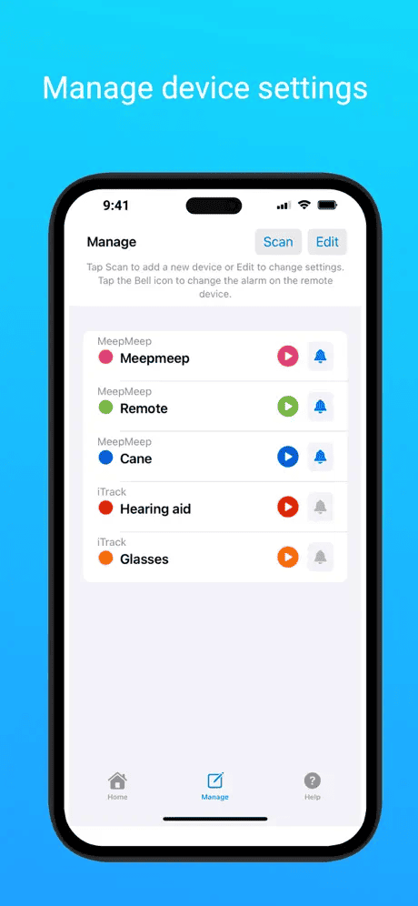 MeepMeep app device management screen