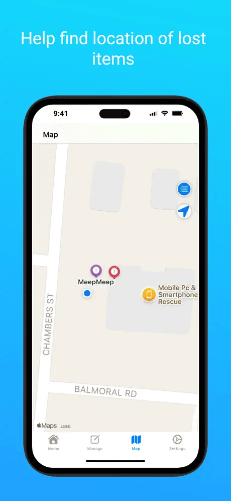 MeepMeep app locating an item