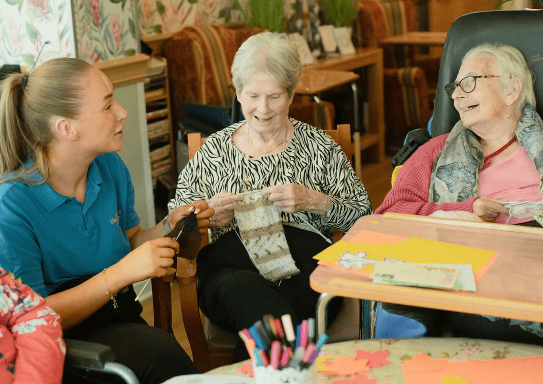 Care staff spending time with residents